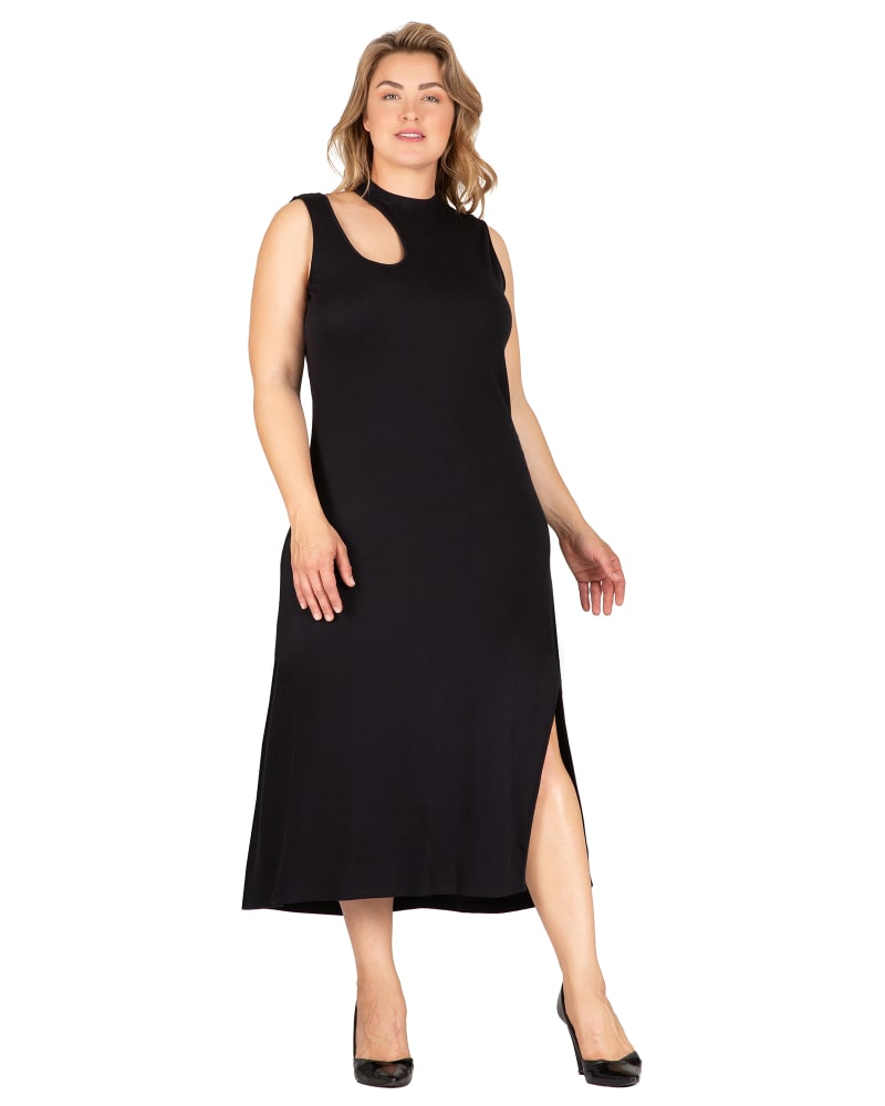 Women s Elegant Cut Out Knit Jersey Maxi Tank Dress Black